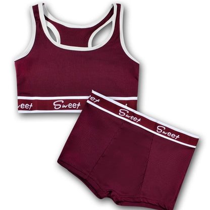 Cotton Wide-brimmed Letters Mid Waist Girl Sports Underwear Suit