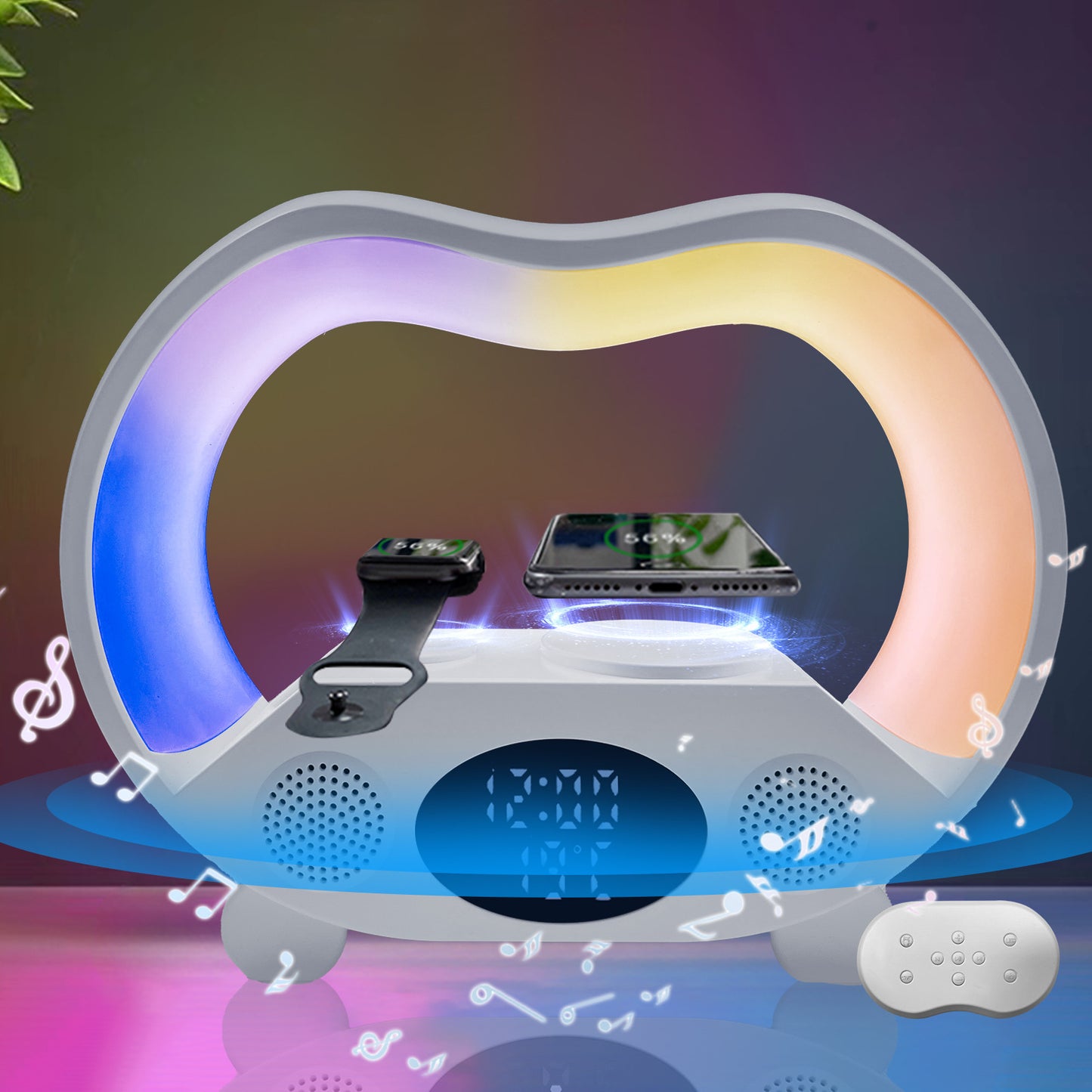 6-in-1 Smart Table Lamp: Ambience Light, Charger, Speaker & Remote/App Control