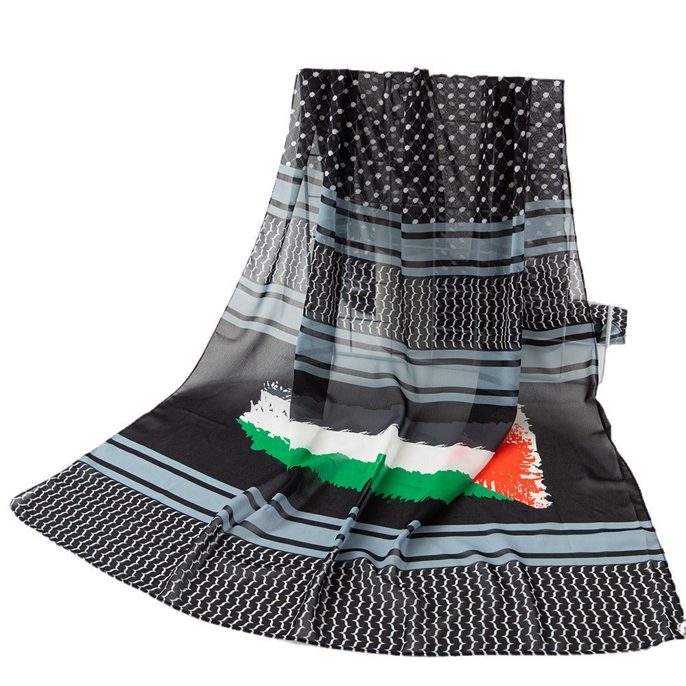 Flag Print Chiffon Scarf Arab Fashion Scarf Middle East Dubai Shawl