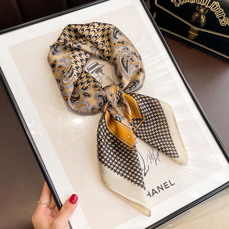 Black And White Striped Small Square Towel Silk Scarf Women's Headscarf Spring And Autumn