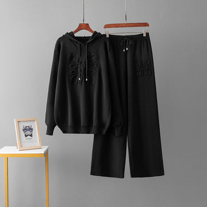 Niche Knitted Blue Embroidery Casual Two-piece Suit
