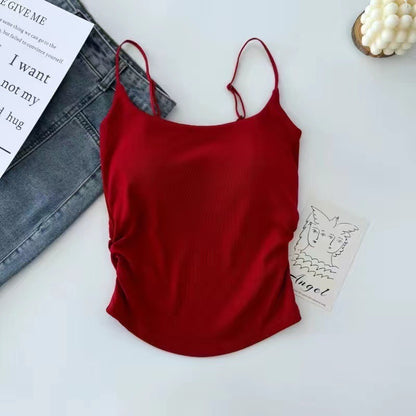Women's Pure Color Casual Versatile Sling Pleated With Chest Pad Vest