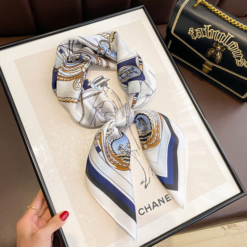 Black And White Striped Small Square Towel Silk Scarf Women's Headscarf Spring And Autumn