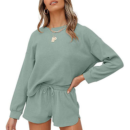 Round Neck Homewear Casual Long Sleeve Drawstring Suit