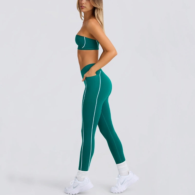 Women's Solid Color Sports Tube Top Strapless Trousers Suit