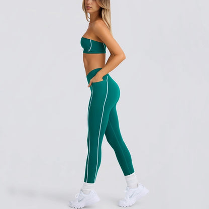 Women's Solid Color Sports Tube Top Strapless Trousers Suit