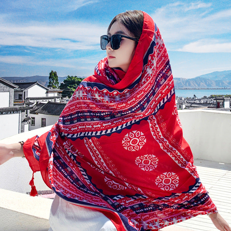 Women's Outer Scarf For Traveling In Western Sichuan Grassland