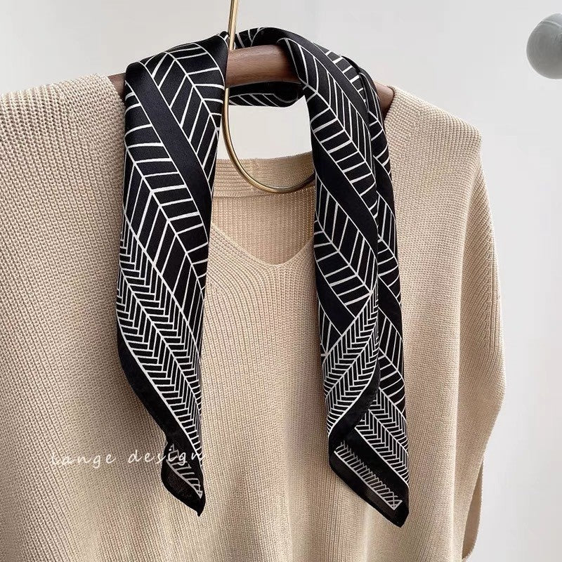 Black And White Striped Small Square Towel Silk Scarf Women's Headscarf Spring And Autumn