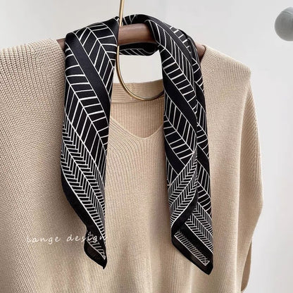 Black And White Striped Small Square Towel Silk Scarf Women's Headscarf Spring And Autumn