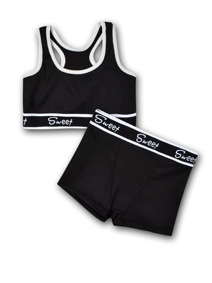 Cotton Wide-brimmed Letters Mid Waist Girl Sports Underwear Suit