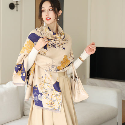 National Style Elegant Cashmere Scarf Double-sided Dual-use Jacquard Shawl