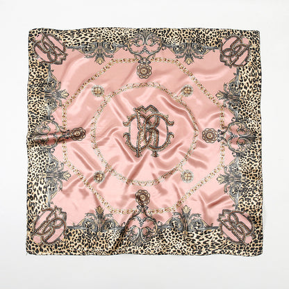 Leopard-print Chain Decorative Satin Scarf