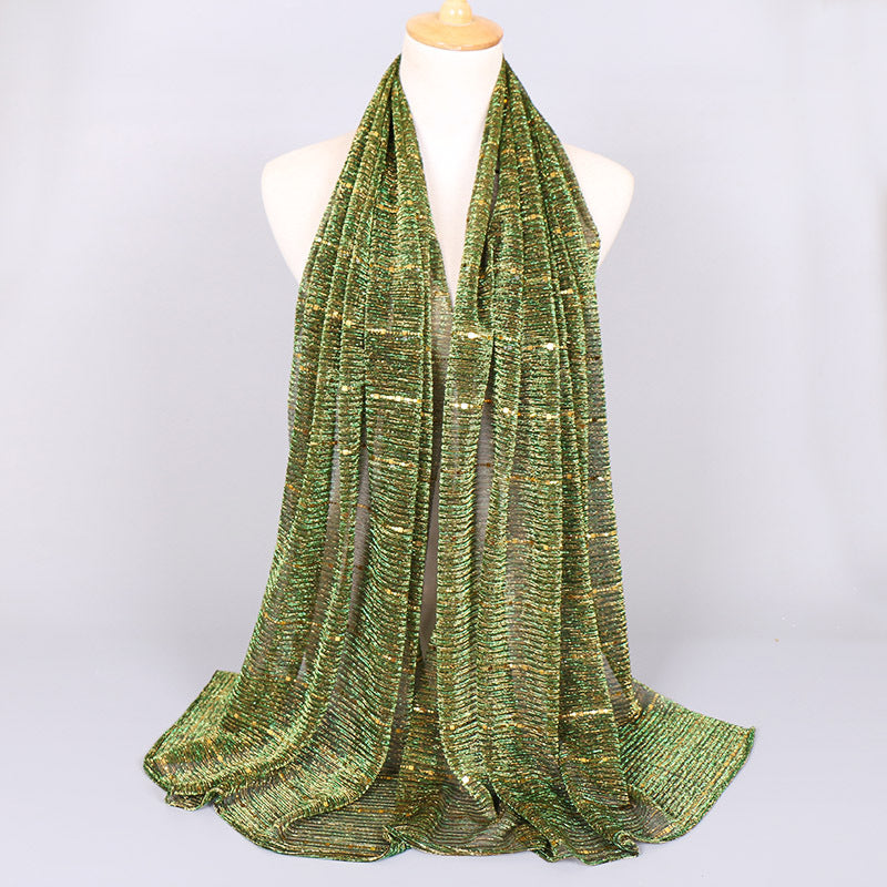 New Women's Lamp Wick Silk Sequined Scarf