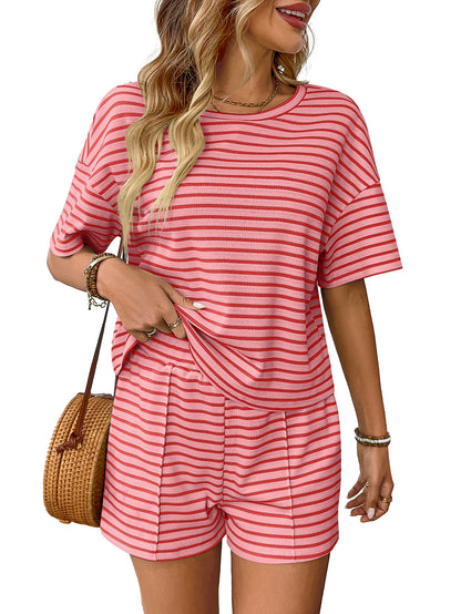 Women's Knitted Striped Fashion Casual Shorts Sports Suit