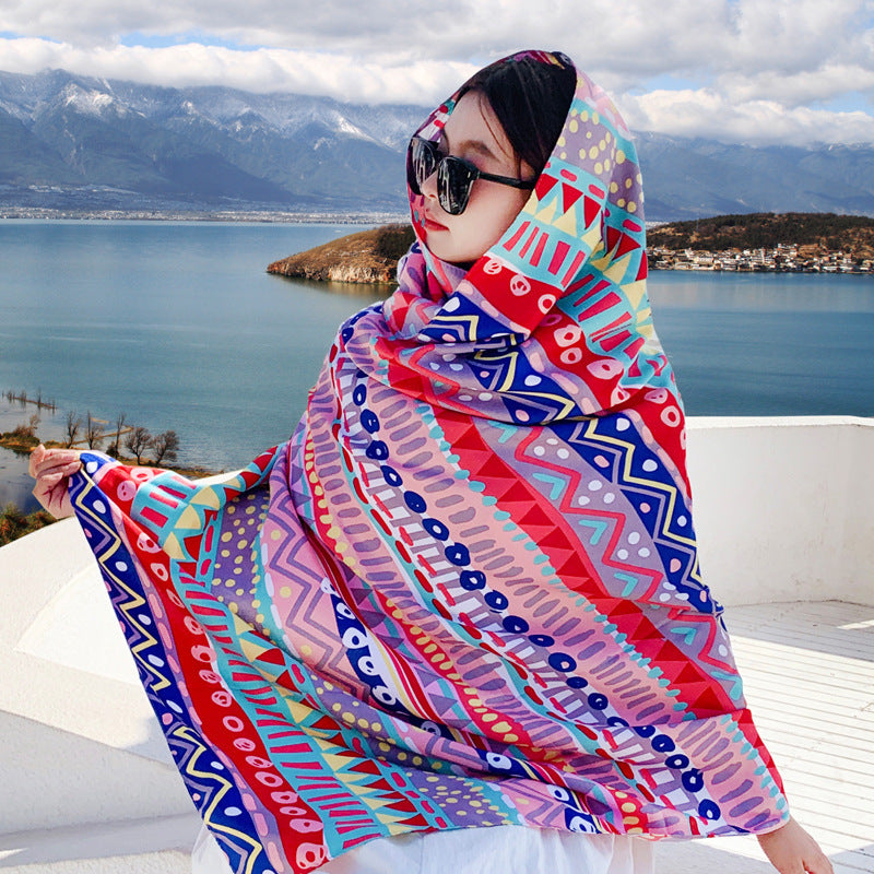 Women's Outer Scarf For Traveling In Western Sichuan Grassland