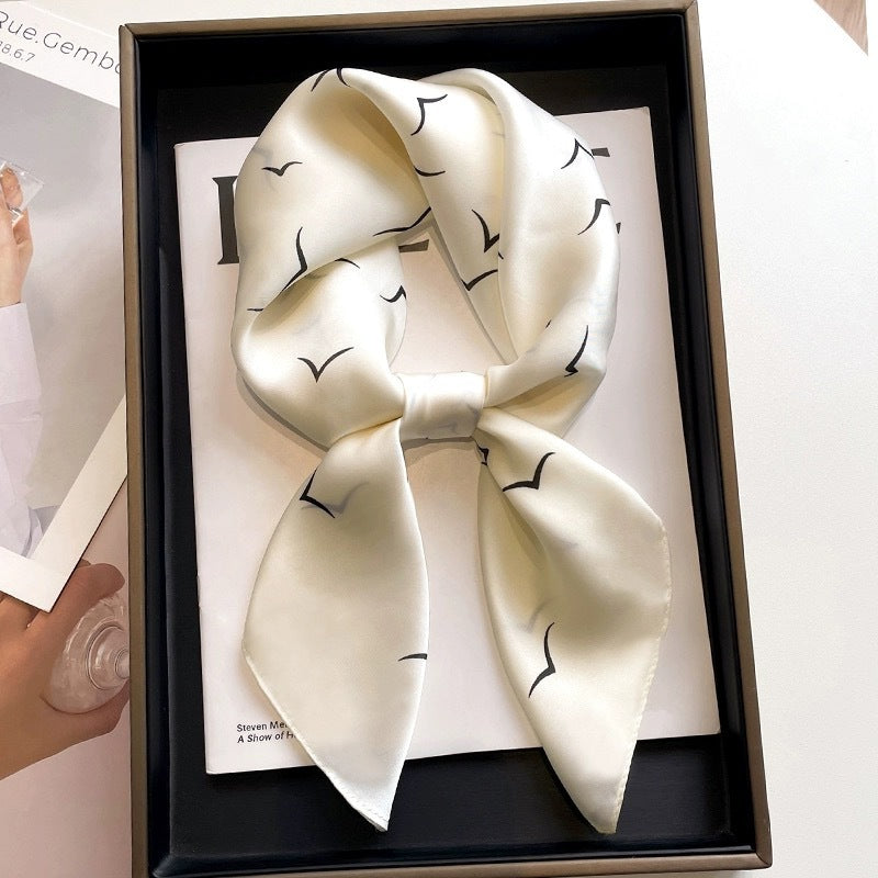 Black And White Striped Small Square Towel Silk Scarf Women's Headscarf Spring And Autumn