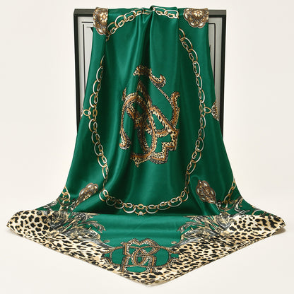Leopard-print Chain Decorative Satin Scarf
