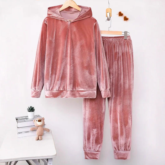 Plush Pajamas Hooded Sweater Trousers Two-piece Suit