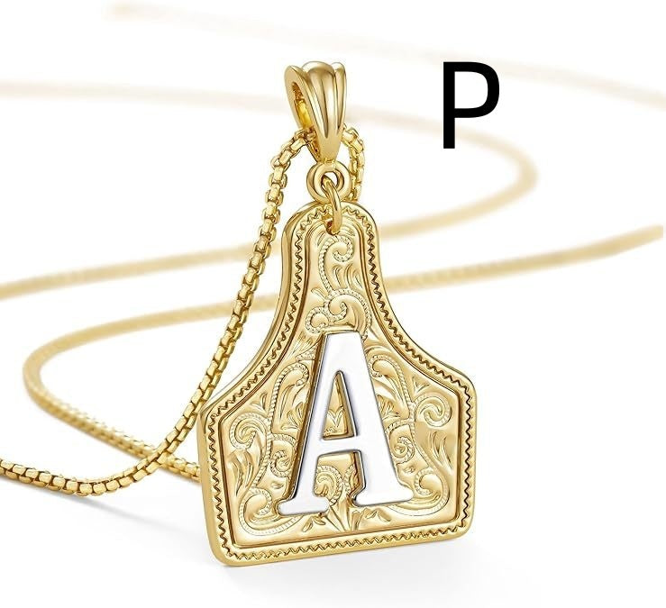 Western Pattern Cow Pendant Letter Necklace