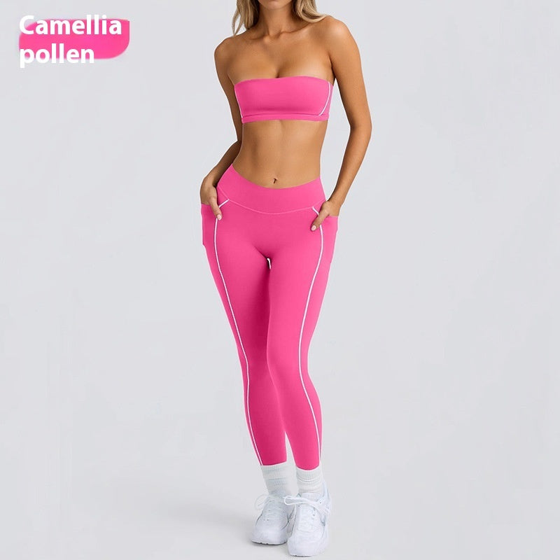 Women's Solid Color Sports Tube Top Strapless Trousers Suit
