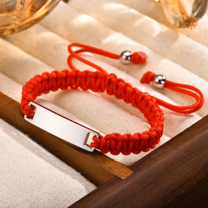 Stainless Steel Curved Brand Red Nylon Rope Woven Children's Bracelet Rose Gold