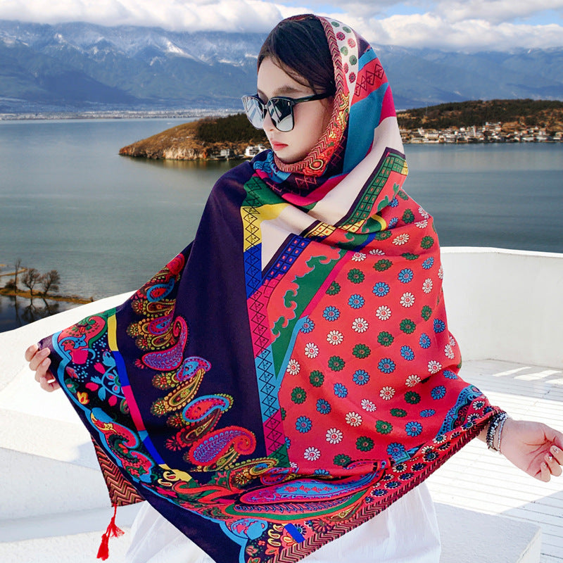Women's Outer Scarf For Traveling In Western Sichuan Grassland