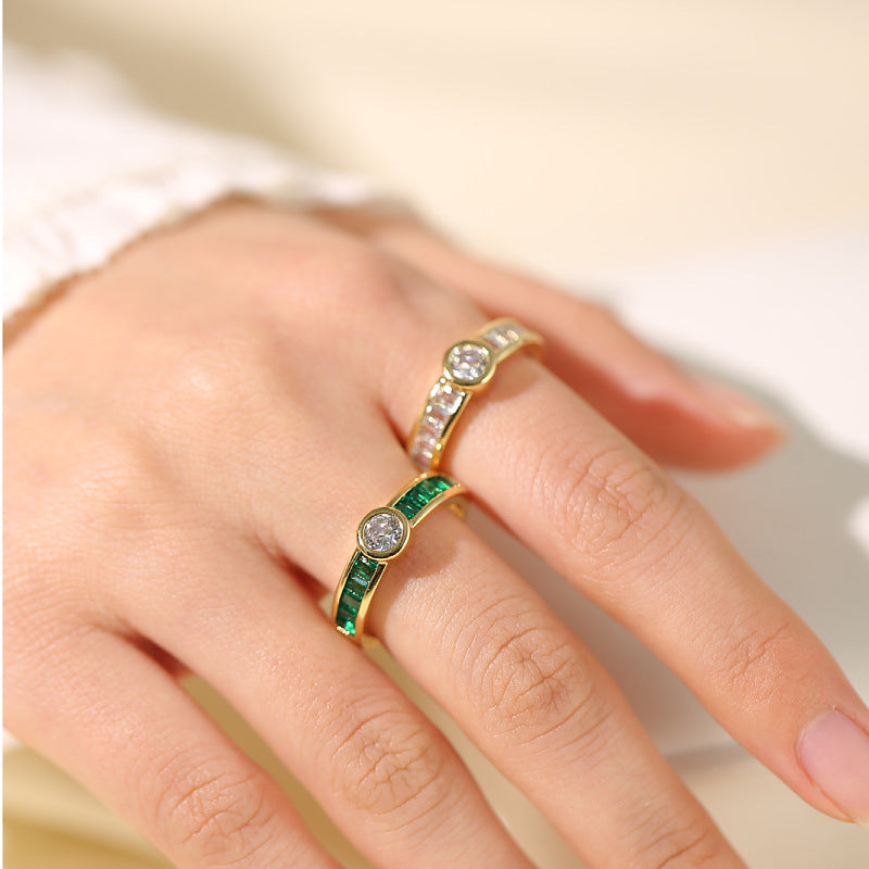 Ring Female European And American Micro Inlaid Emerald Zircon With Diamond