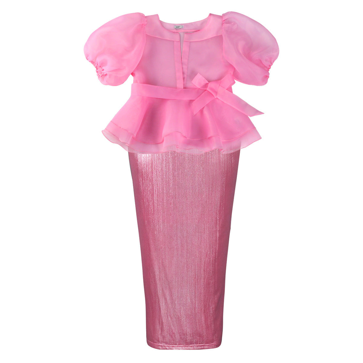 Female Bubble Sleeve Bow Shirt Skirt Set