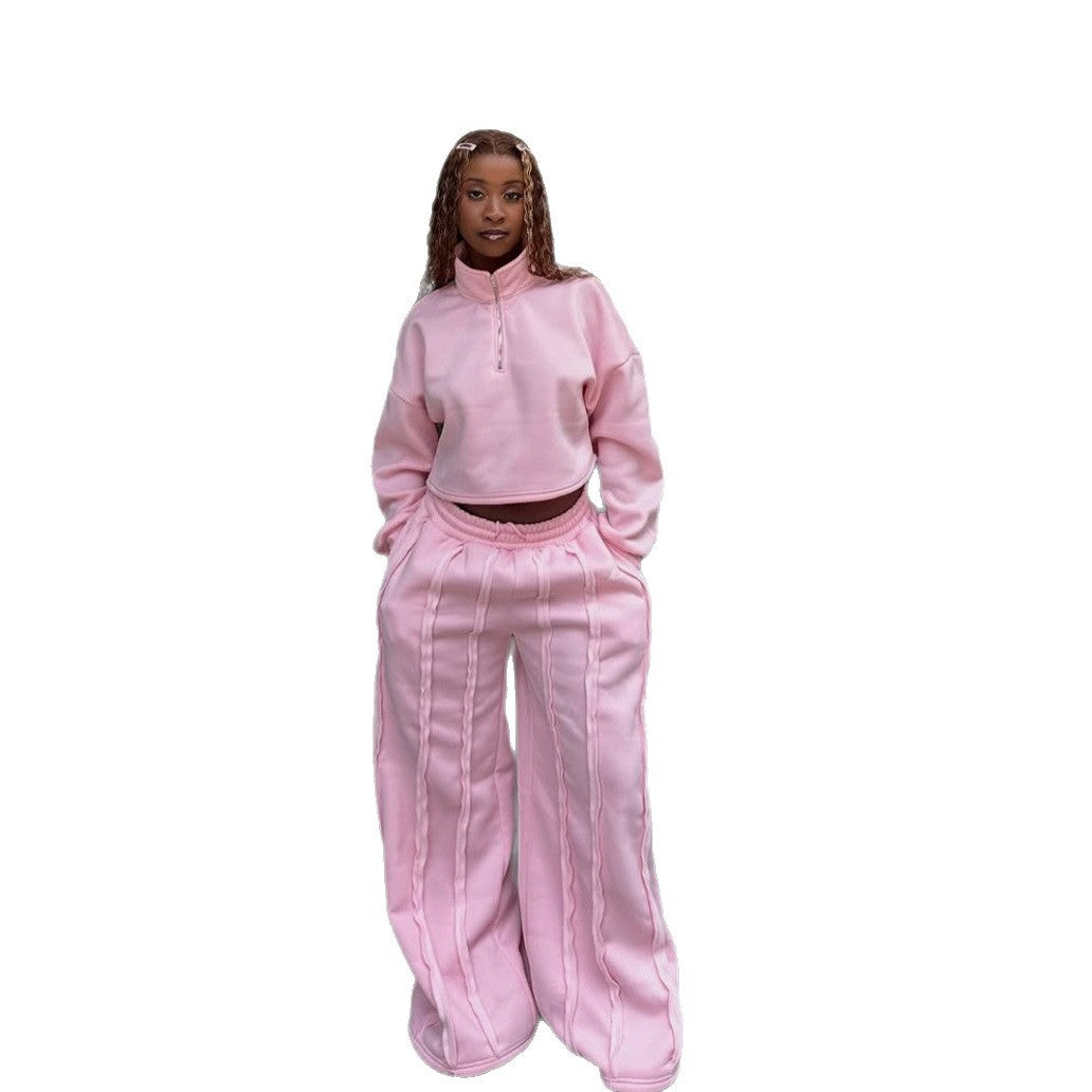 Women's Solid Color Casual Pullover Trousers Suit
