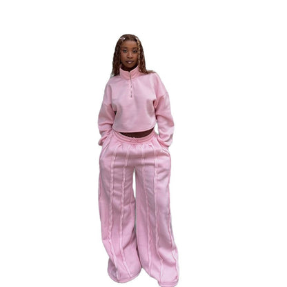 Women's Solid Color Casual Pullover Trousers Suit