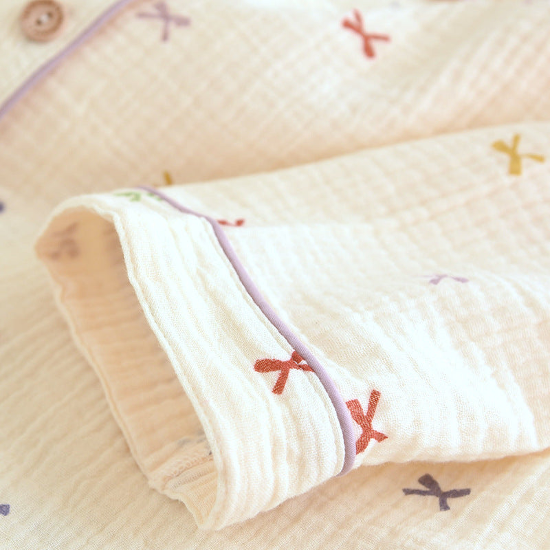 Cute Bow Crepe Pajama Set