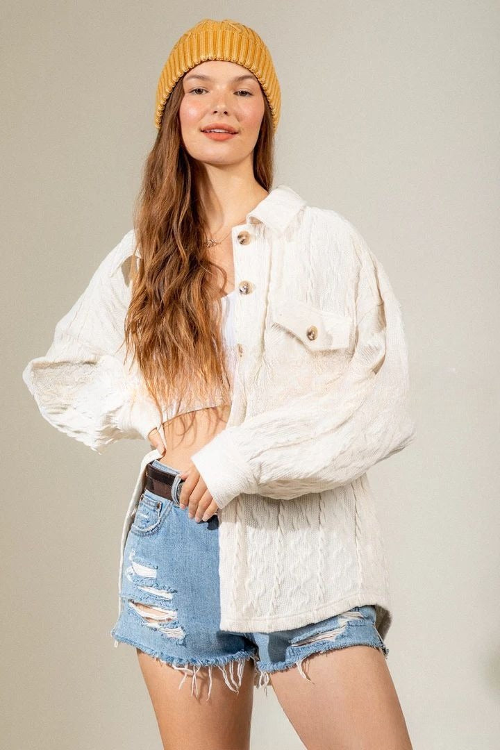 Fashion Large Pocket Twist Knitted Shirt Coat
