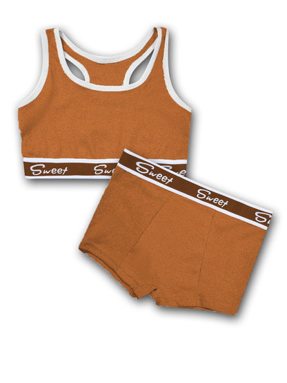Cotton Wide-brimmed Letters Mid Waist Girl Sports Underwear Suit