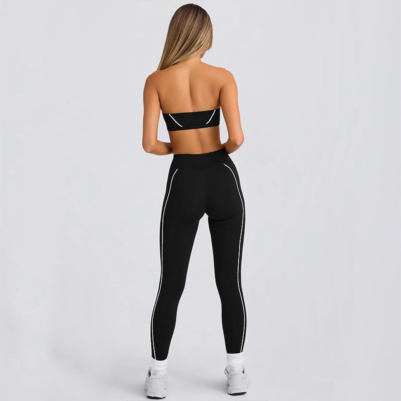 Women's Solid Color Sports Tube Top Strapless Trousers Suit