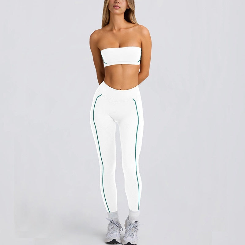Women's Solid Color Sports Tube Top Strapless Trousers Suit