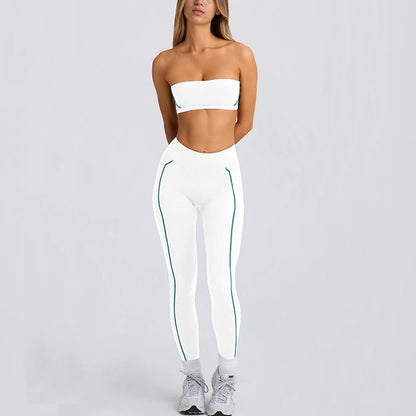 Women's Solid Color Sports Tube Top Strapless Trousers Suit