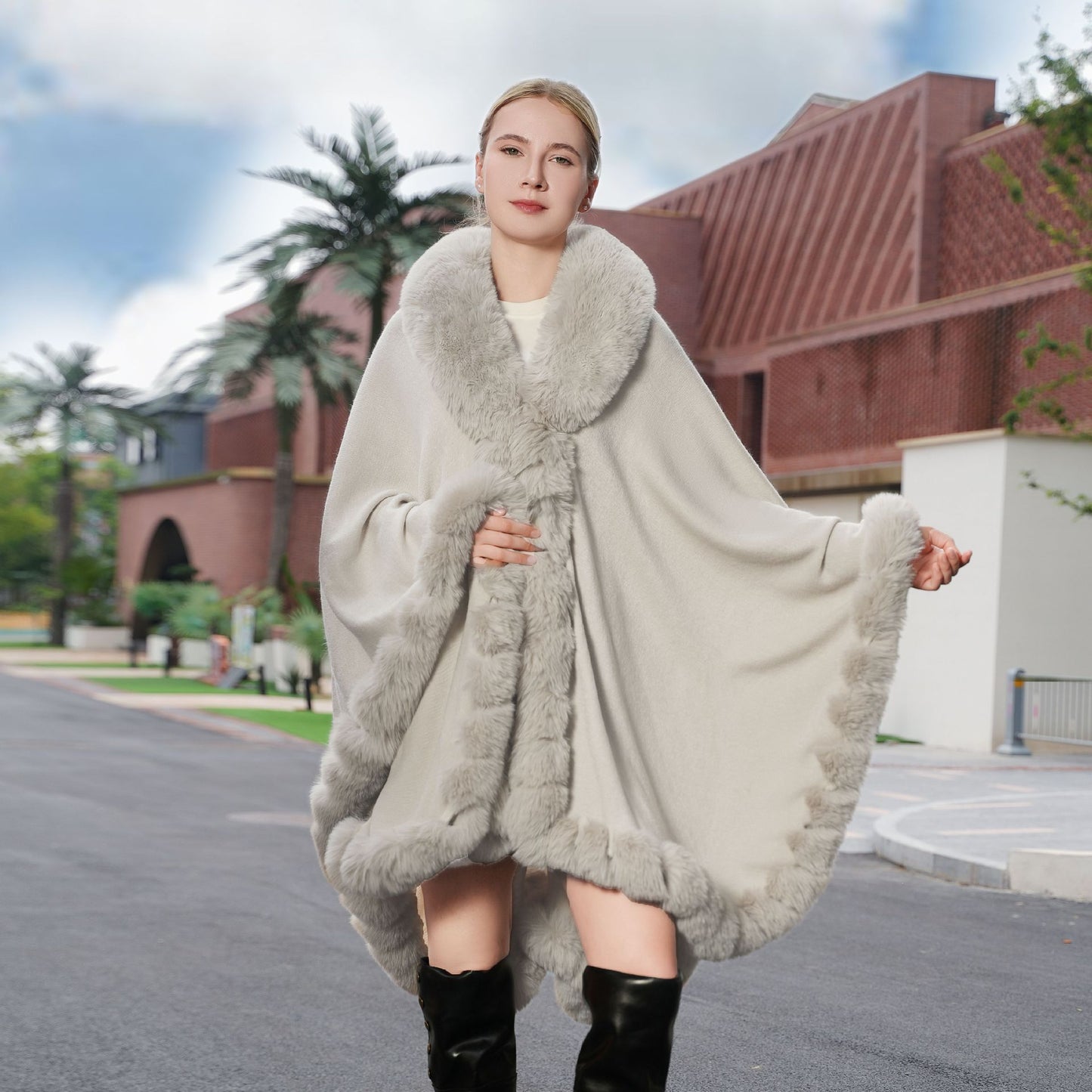 Temperament Pure Color Shawl Cape Oversized Knit Warm Cardigan