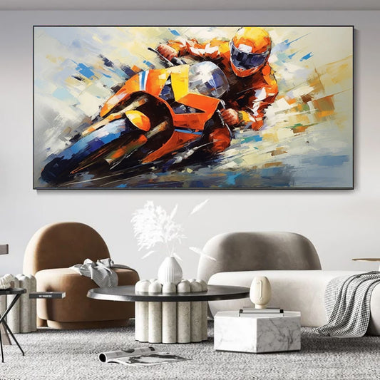 Handmade Oil Painting Canvas Wall Art Decoration Motorcycle Sports Picture For Boy Girl Club Decoration Gifts Decor No Framed
