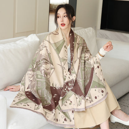 National Style Elegant Cashmere Scarf Double-sided Dual-use Jacquard Shawl