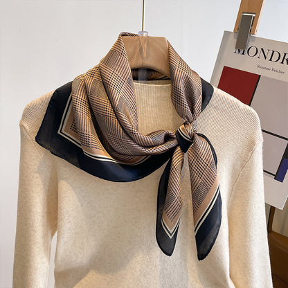 Black And White Striped Small Square Towel Silk Scarf Women's Headscarf Spring And Autumn