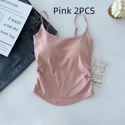 Women's Pure Color Casual Versatile Sling Pleated With Chest Pad Vest