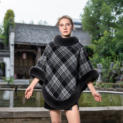 Elegant Autumn And Winter Warm Cloak Fleece-lined Thickened Fur Shawl