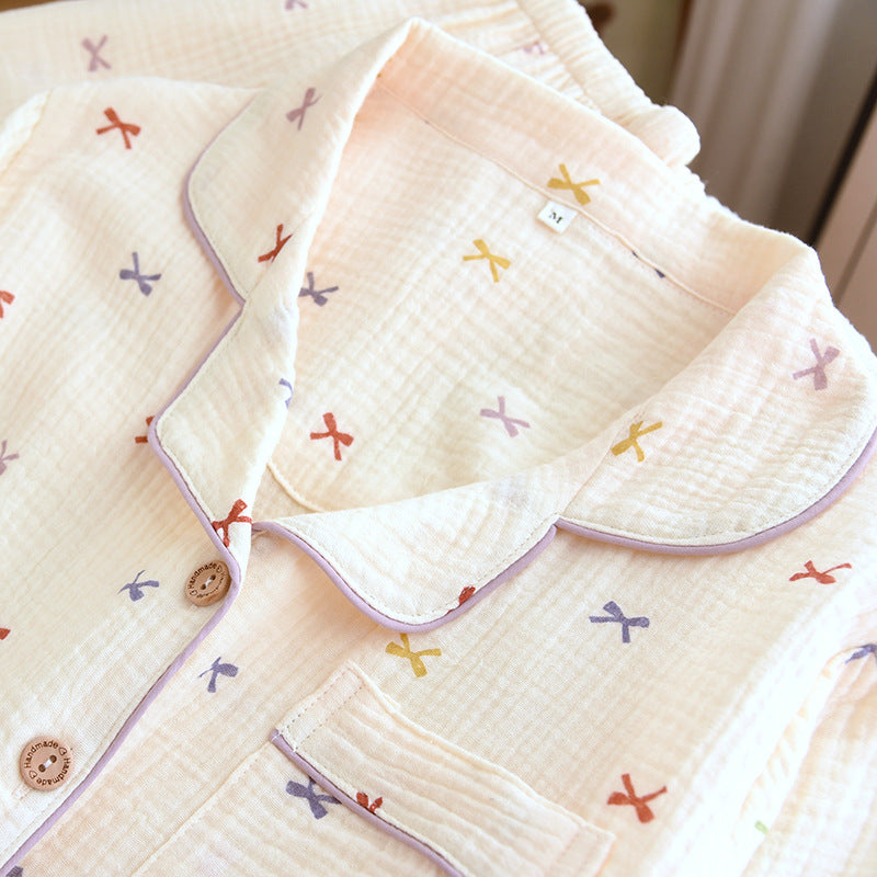Cute Bow Crepe Pajama Set