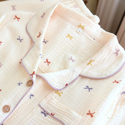Cute Bow Crepe Pajama Set