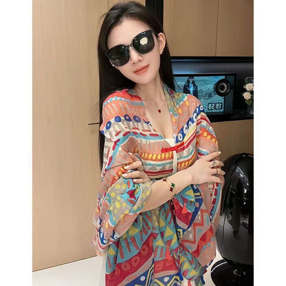 Popular Ethnic Style Shawl Summer Travel Wear Retro Buckle Sun Protection Coat
