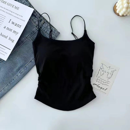 Women's Pure Color Casual Versatile Sling Pleated With Chest Pad Vest