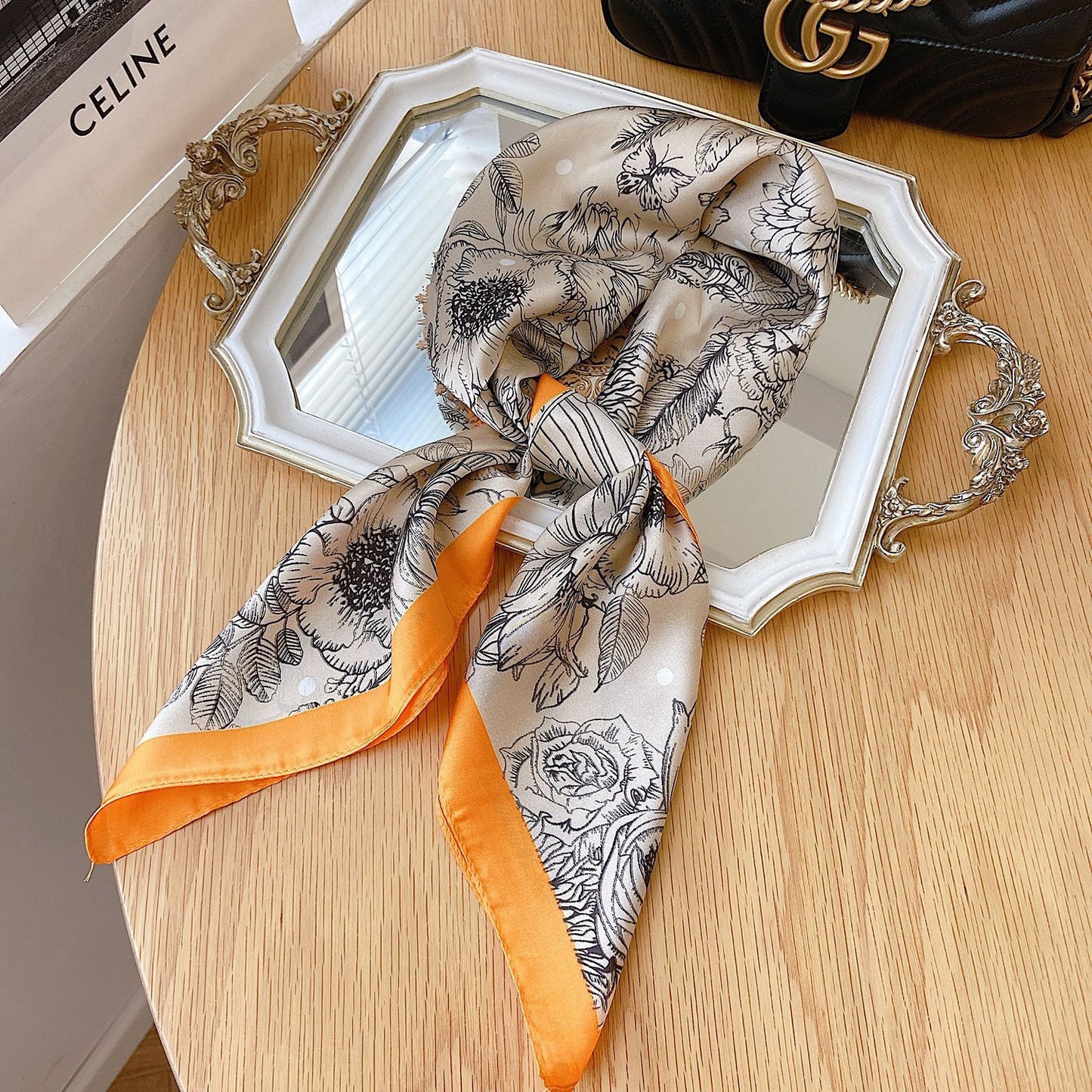 Black And White Striped Small Square Towel Silk Scarf Women's Headscarf Spring And Autumn