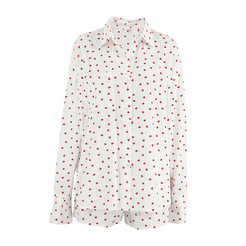 Women's Fashion Pure Cotton Long Sleeved Cardigan Pajama Set
