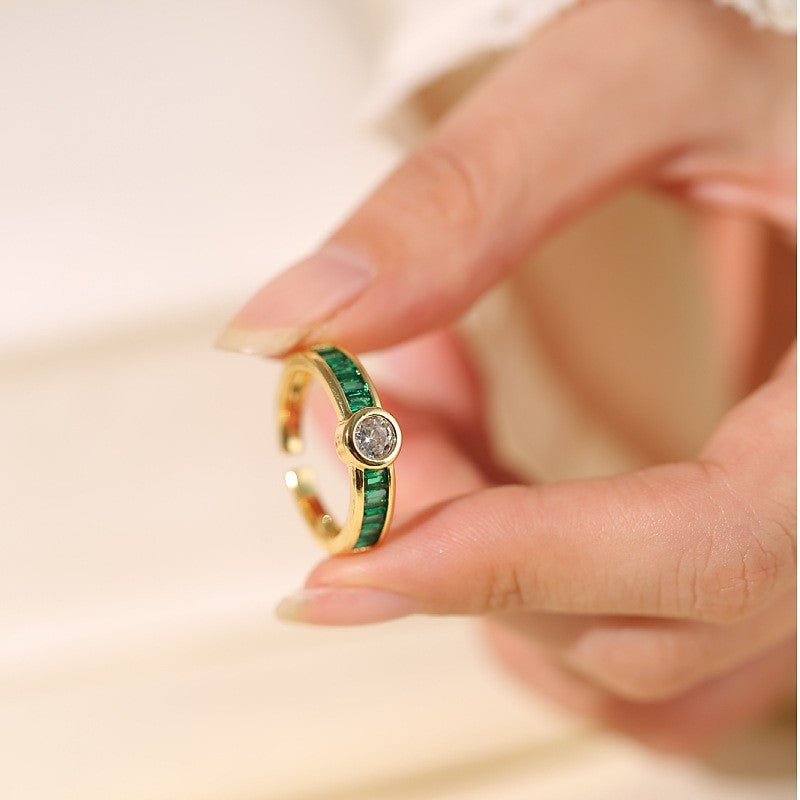 Ring Female European And American Micro Inlaid Emerald Zircon With Diamond