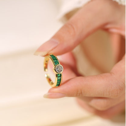 Ring Female European And American Micro Inlaid Emerald Zircon With Diamond